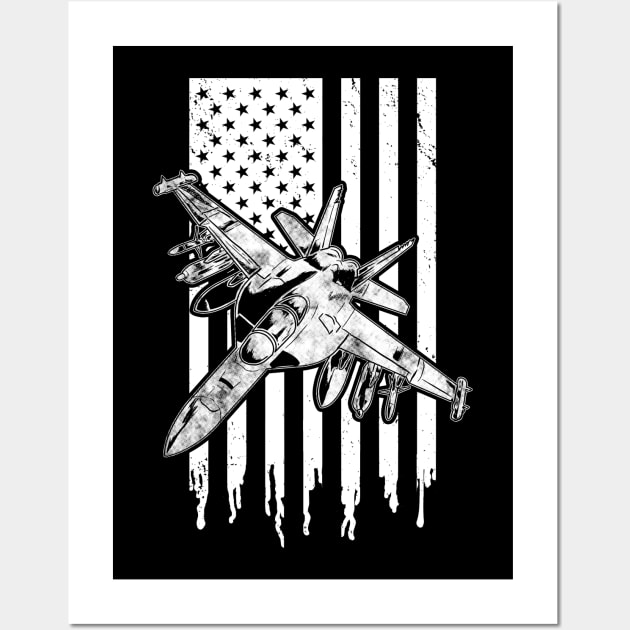 Jet Fighter American Flag US Military Wall Art by RadStar